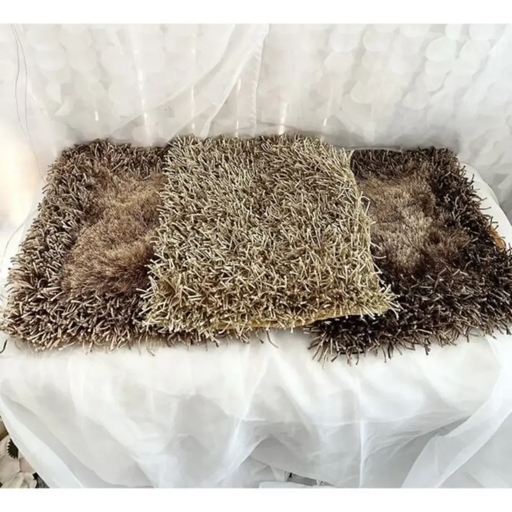 Set Of 3 BEIGE SHAGGY Square Throw Accent Pillows Carlo Perazzi Designer MODERN